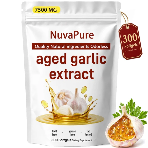 Nuvapure Aged Garlic - 24-Month Aged Garlic Extract, Odorless, 300 Capsules, All-Natural (1bag)
