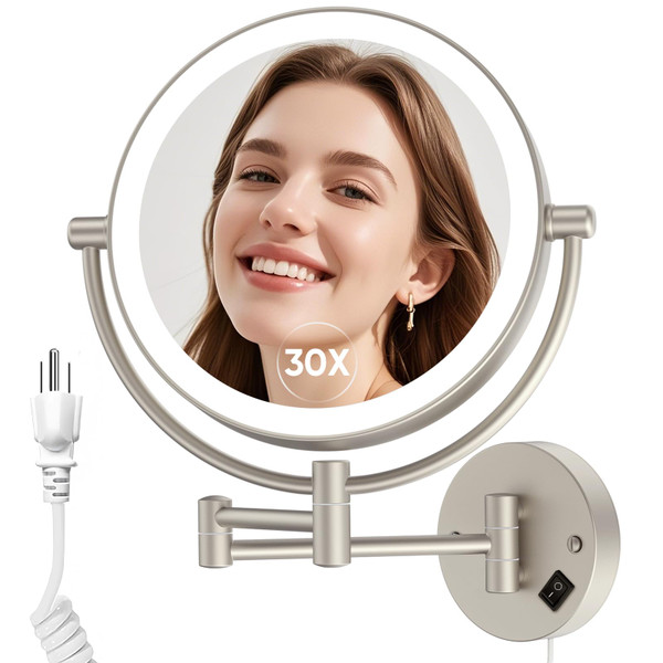 FUNTOUCH Plug in Wall Mounted Lighted Makeup Mirror 1X/30X Magnifying