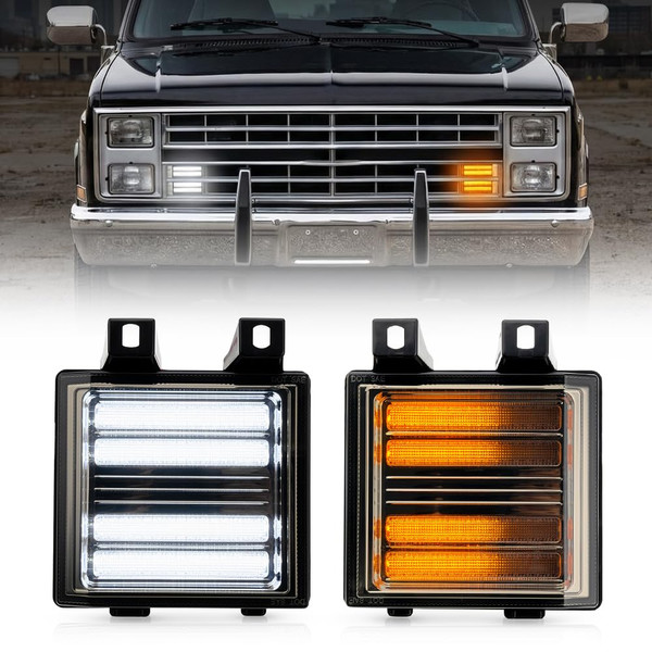 Sequential Turn Signal Lights DRL Parking Marker Light Compatible with 1984-1991 Chevy GMC C/K R/V Pickup Truck K5 Blazer G10 G20 G30 Van W/quad headlamps replaces 918045 918046 GM2521110 GM2520110