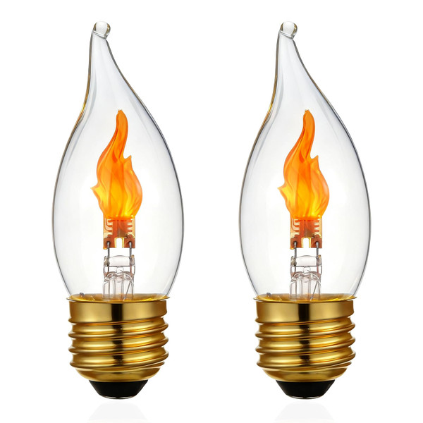 C11/C35 E26 LED Flame Effect Bulb 2W 1800K Warm Clear Glass 2-Pack