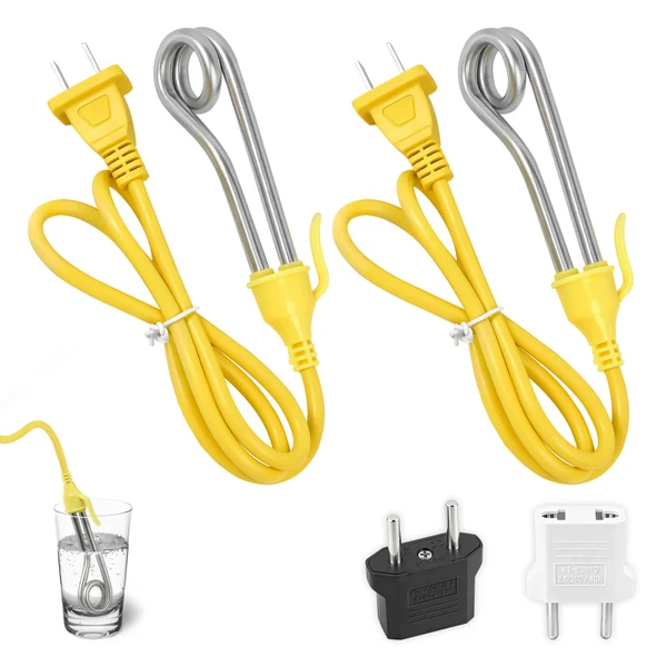 2 Pcs Dual Voltage Immersion Water Heater, 300W 120V/240V Electric Heater