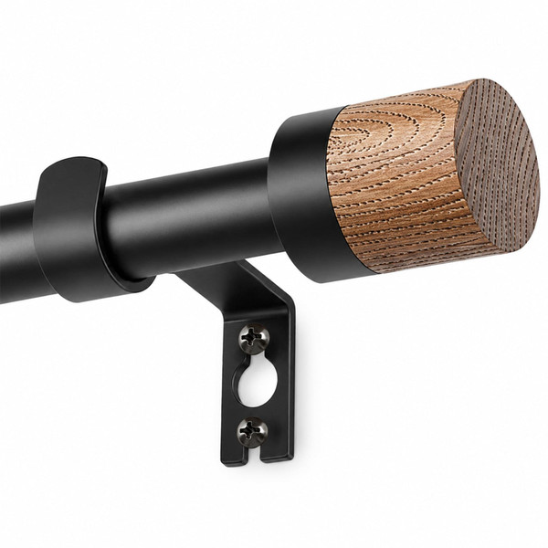 Adjustable Rustic Wood Curtain Rods for Windows 32-144 Inch,Black