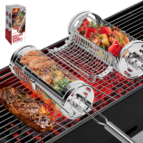 Rolling Grill Baskets,Grill Accessories for Veggies,Gifts for Men-2 Pack