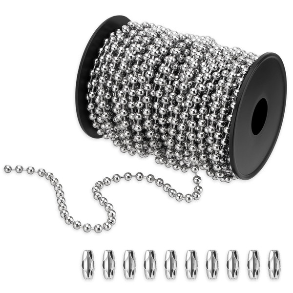 50ft #10 (4.5mm) Stainless Steel 304 Ball Bead Chain with 10 Connectors