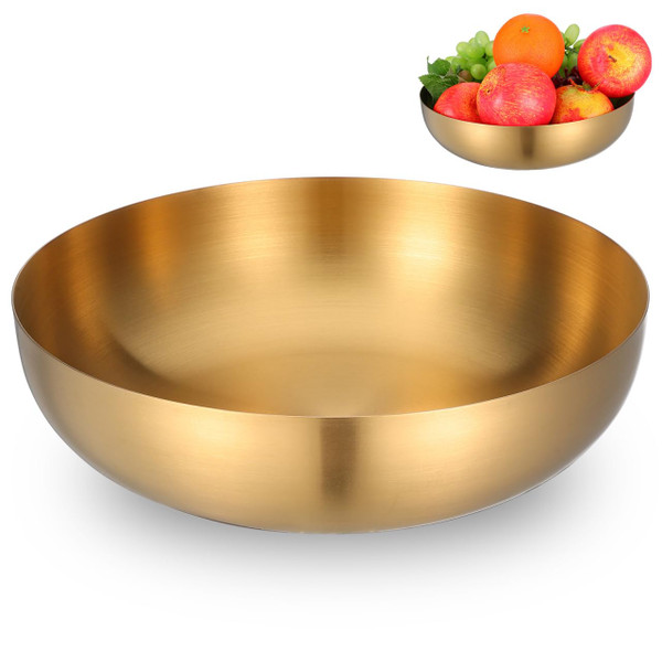 UKCOCO 9.4 Inch 304 Stainless Steel Ramen Bowl - Extra Thick Brushed Gold Serving Bowl for Salad, Noodles and Fruit, Large Metal MixingBowl for Kitchen, Modern Korean Style Decorative Dish