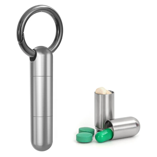 VANSU Titanium Keychain Pill Holder,Portable Mini Pill Case, Waterproof Small Pill Container,Mental Pill Box for Travel Purse Pocket (2 Compartment)