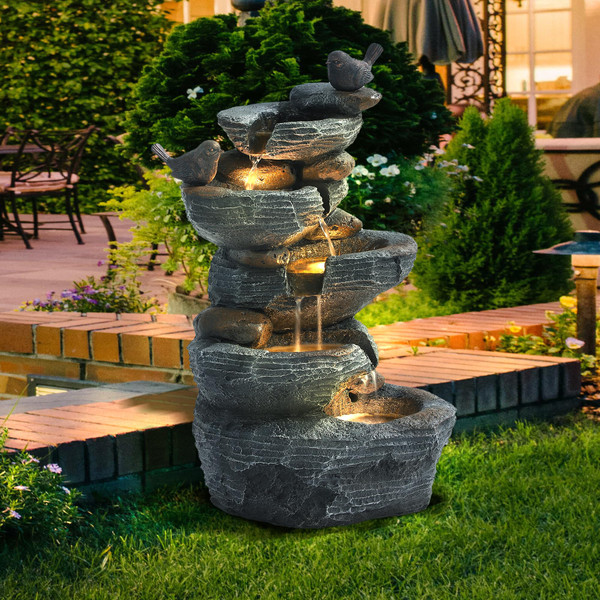 MAGIC UNION 5-Tier Cascading Rock Birds Water Fountain, 26" H
