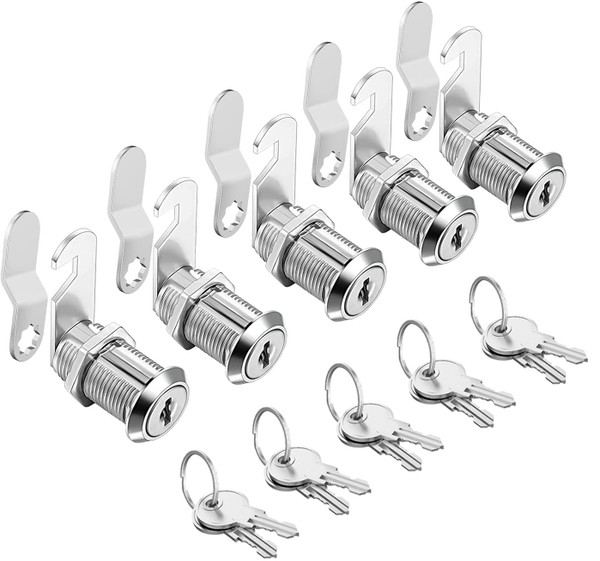 Sissinda Cam Locks Cabinet Locks Keyed Alike,1-1/8Inch Cylinder Fits on 0.9Inch Max Panel Thickness,Secure Drawer RV Camper Storage,Zinc Alloy(1-1/8Inch 5Pcs)