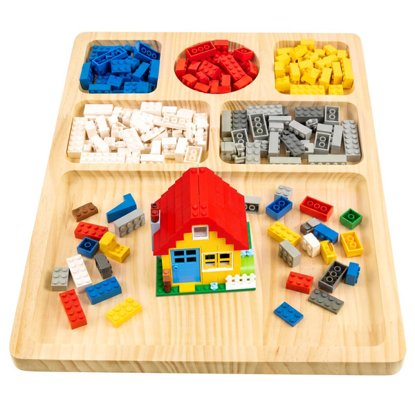 Building Baseplate Table Tray, Activity Building Tray Board, 6-Compartment