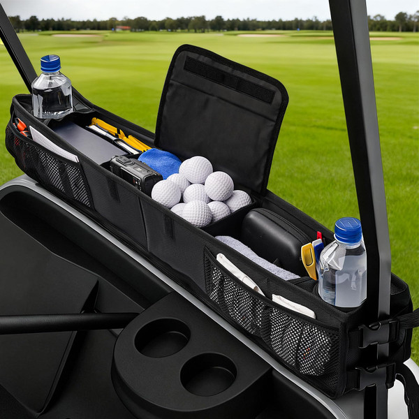 KyuerWK Golf Cart Storage Basket, No-Drilling Golf Cart Front Basket with Cooling Compartment & Adjustable Anti-Slip Buckle Strap, Fits Club Car, EZGO, Drive, Kandi Electric and ICON