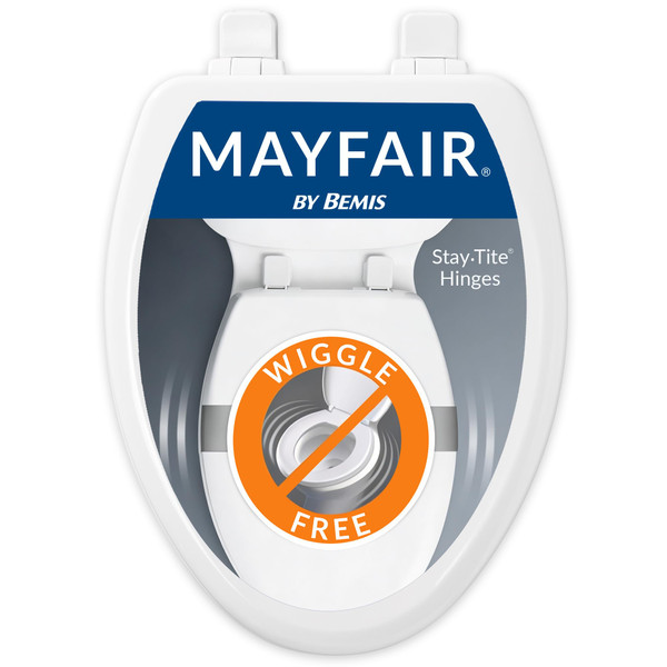 Mayfair Linden Slow Close Toilet Seat, Non Slip Heavy Duty Wood, Easy Install, Elongated, White