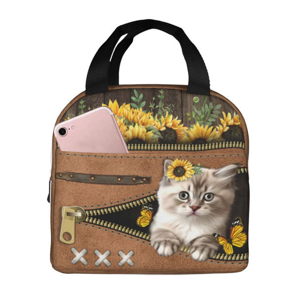 Quelindra Cat Insulated Lunch Bag For Women, Cats Lunch Box, Cute Cartoon Cat Pattern Lunch Box Flowers Insulated Lunch Bag For, Office, Picnic, Gift