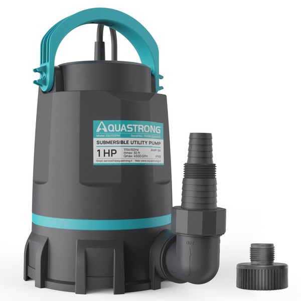 AQUASTRONG 1 HP Sump Pump 4500 GPH Submersible Water Pump for Water Removal