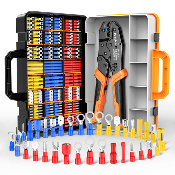 Preciva Crimping Tool for Insulated Terminals Wire Connectors, AWG20-10 Ratchet Crimper with 425 Pcs Insulated Terminals Connectors