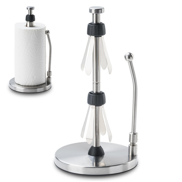 Leadfun Paper Towel Holder Countertop, Stainless Steel, One-Handed Tear, Weighted Base with Suction Cups, Standing Paper Towel Roll Holder for Kitchen Bathroom (Silver)