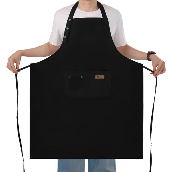 Yuubin Extra Large Aprons for Men, Adjustable Button Bib Apron with 3 Pockets Chef Cooking Kitchen Aprons Women,Water & Oil Resistant