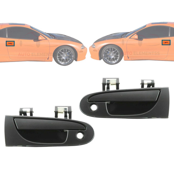 Door Handles Set Front Black Front Exterior for 1995-1999 Mitsubishi Eclipse / 1995-1998 Eagle Talon Direct Replacement