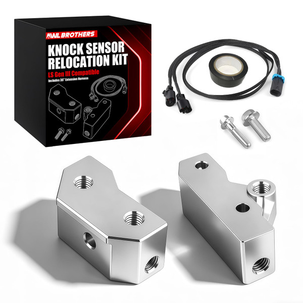 AWL Brothers LS Gen 3 Knock Sensor Relocation Brackets Kit with 36" Extension Harness, Fit for GM LS1 LM7 LR4 LQ4 LS6 L59 LQ9 LM4 L33, Aluminum Bracket Upgrade for 1997–2007 Gen III LS Engines