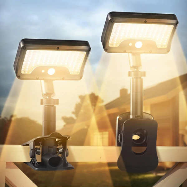 Clip On Solar Motion Lights Outdoor,360°Rotatable Fence Lights(2Pack,3000K)