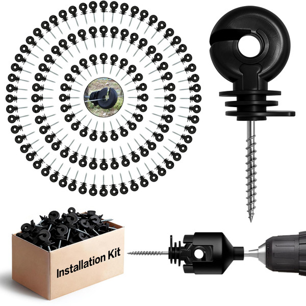 80 Pack Electric Fence Insulators with Driver Tool – Wood Post Screw-in Insulator Installation Kit, Heavy Duty Fence Post Insulators for Farm, Livestock & Garden Fencing(80)