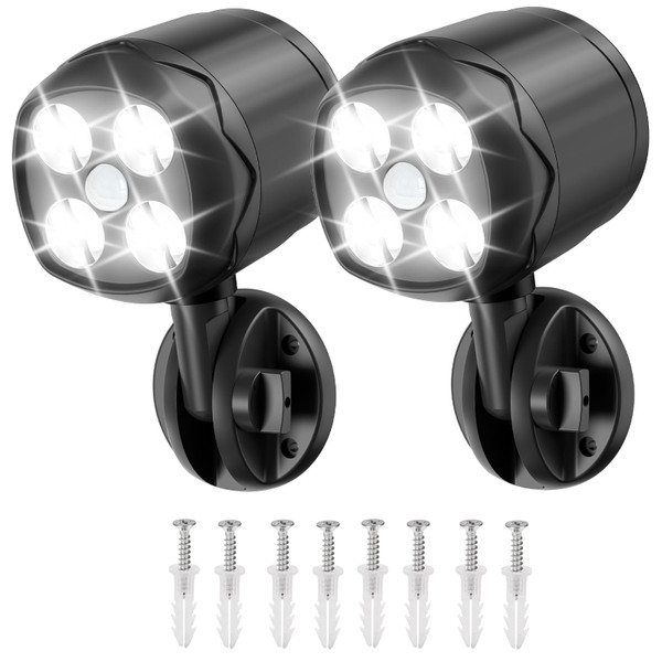 Ambaret Battery Operated Motion Outdoor Waterproof Lights, 600 Lumen Bright Battery Powered Night Activation Security Spotlight for Porch, Trash Can, Stairs, Garage (2 Pack)