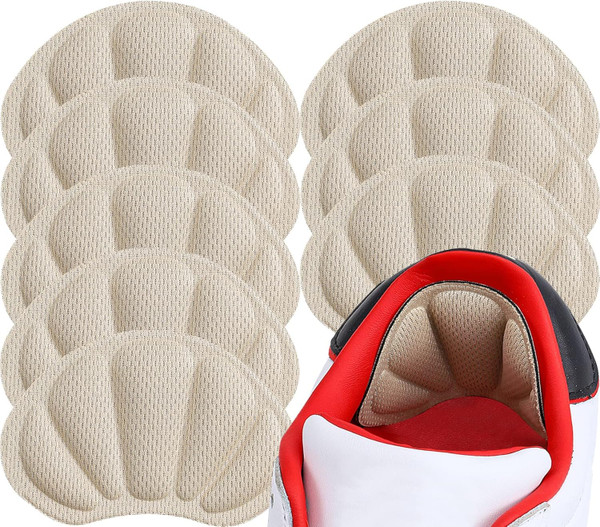 Huethy Back of Heel Cushion Pads, Adhesive Heel Grips Inserts for Boots, Loose Shoes Too Big, Reusable Heel Guards Liners for Women Men, Improve Shoe Fit, 8PCS-Beige
