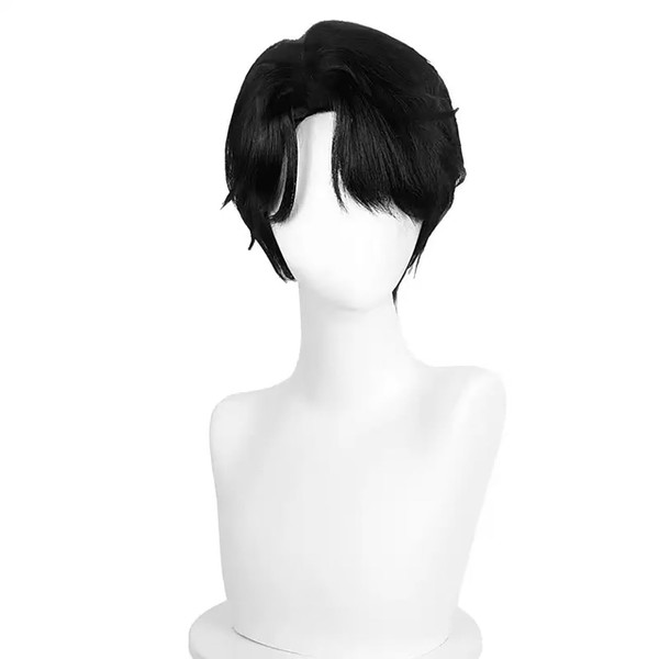 Beutthiar Black Wig for Cosplay, 12 Inch Short Costume Wig, Side Part Synthetic Hair for Men Halloween