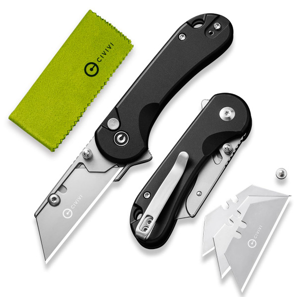 CIVIVI Elementum Folding Utility Knife Box Cutter, Black Aluminum Handle