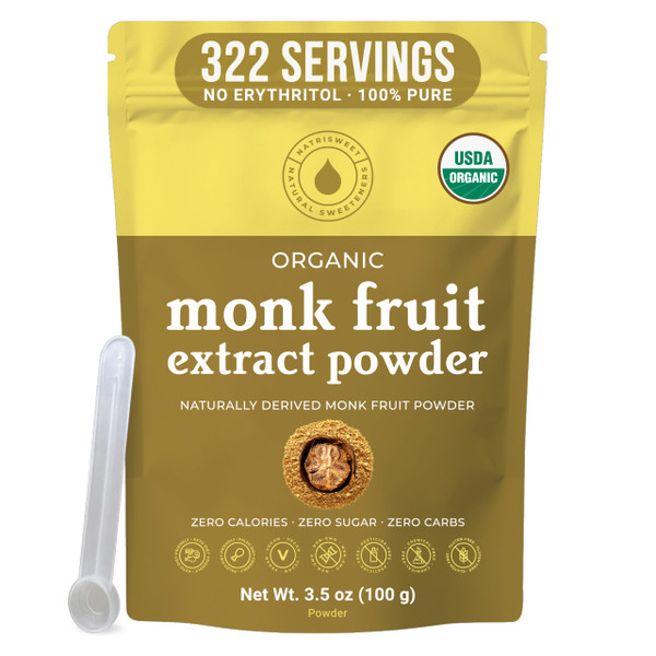 Organic Monk Fruit Extract Powder, No Erythritol, 3.5 Oz