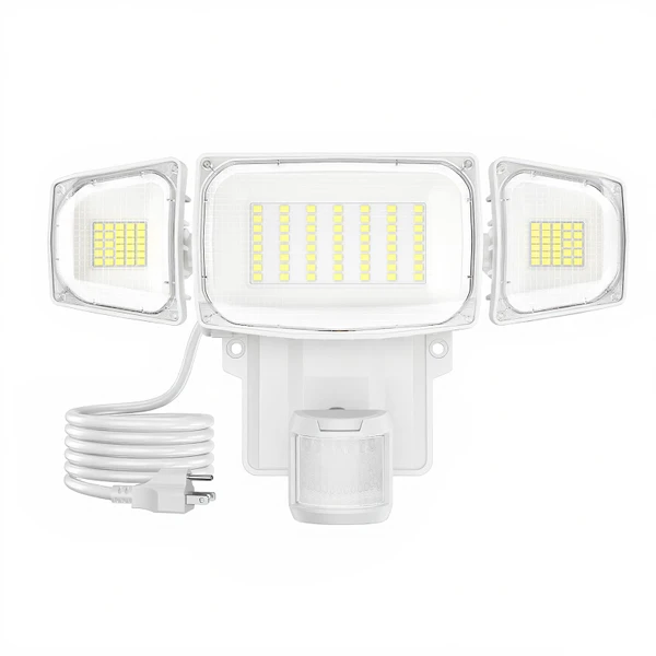 Olafus 70W Motion Sensor Outdoor Light Plug in, Motion Flood Light Dusk to Dawn, 7000LM LED Security Light IP65 Waterproof, Motion Activated 6500K PIR Sensor Lighting for Garage Yard Patio Eave, White