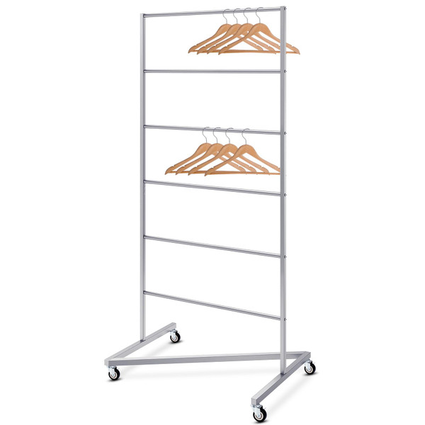DoubleFill 6 Tier Z-truck Hanger Organizer Stacker Clothes Hanger Holder Hold up 350 Wire Hangers, Stainless Steel Rack Stand Mobile Rack for Laundry Rooms Malls Boutiques 30" W x 22" D x 65 ½"h
