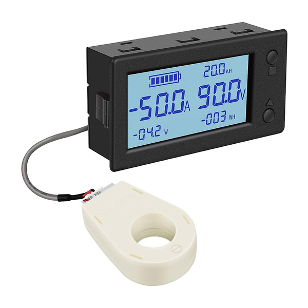 AiLi 200A Battery Monitor with Hall Effect Sensor, No Shunt, DC 0-300V Voltmeter Ammeter, State of Charge SOC Ah kWh Power, Non-Contact Through-Hole Install for RV Solar Marine Golf Cart