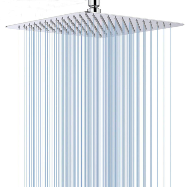 GGStudy 12 Inches Square Rain Shower Head Large Stainless Steel High Pressure Shower Head Ultra Thin Rainfall Bath Shower with Silicone Nozzle Easy to Clean and Install Chrome Shower Head
