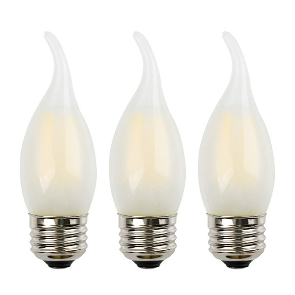 OPALRAY C35 4W LED Candelabra Bulb, Frosted Glass Cover, Clean White Daylight 4000K, Dimmable, E26 Base, 360° Beam Angle, 400Lumens 40W Incandescent Replacement, Flame Tip, 3-Pack
