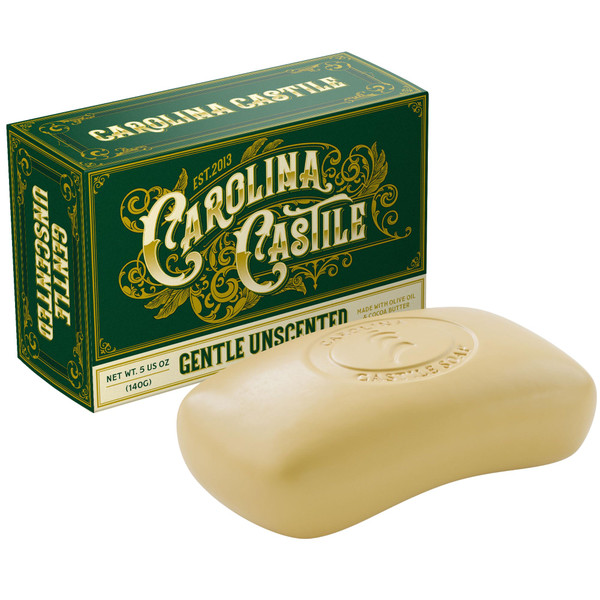 Castile Unscented Bar Soap – 1 Natural Soap Bars for Men, Women, and Kids – EWG Verified with raw Organic Cocoa Butter and Olive Oil by Carolina Castile, 5 oz Each
