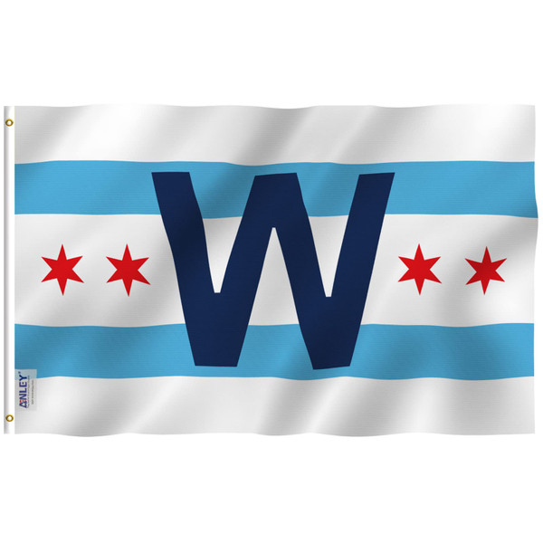 Anley Fly Breeze 3x5 Foot Chicago Cub Win Combo Flag - Vivid Color and Fade proof - Canvas Header and Double Stitched - Chicago City W Wrigley Field Flags Polyester with Grommets 3 X 5 Ft