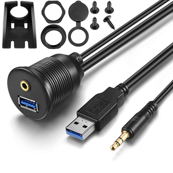 URWOOW 1M 3ft 3.5mm & USB 3.0 AUX Extension Mount Flush Cable