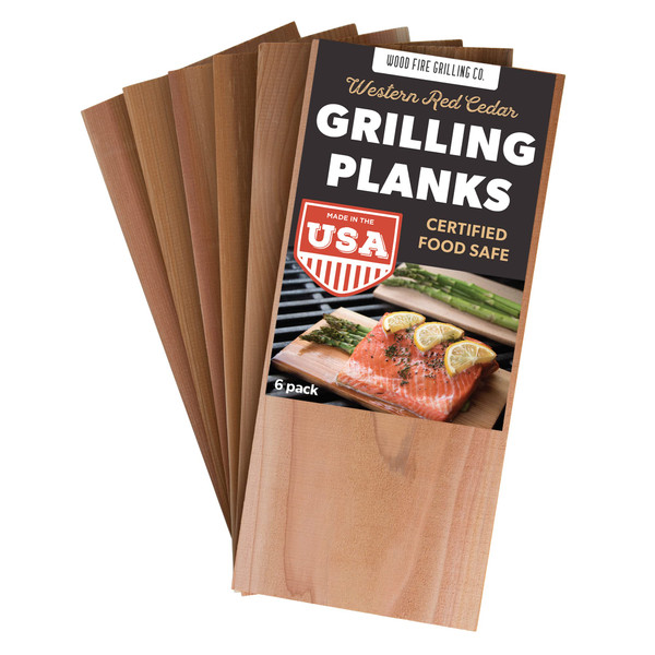 Wood Fire 6-Pack Cedar Grilling Planks for Salmon, Beef & More - USA-Made