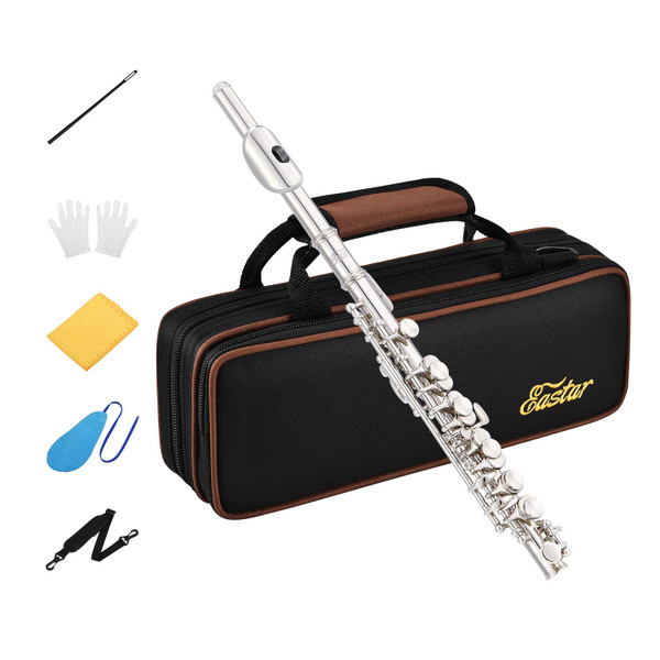 Eastar Key of C Beginner Student Piccolo, Case Full Kit, Silver, EPC-2S