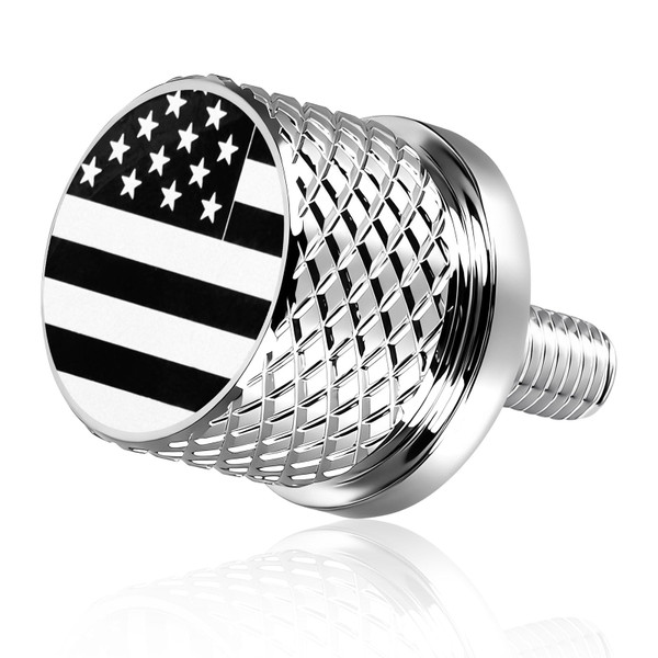 Stainless Knurled Fender Seat Bolt Screw 1/4"-20 Thread Compatible with Harley 1996-2026 Sportster Dyna Softail Touring CVO - American Flag -Chrome