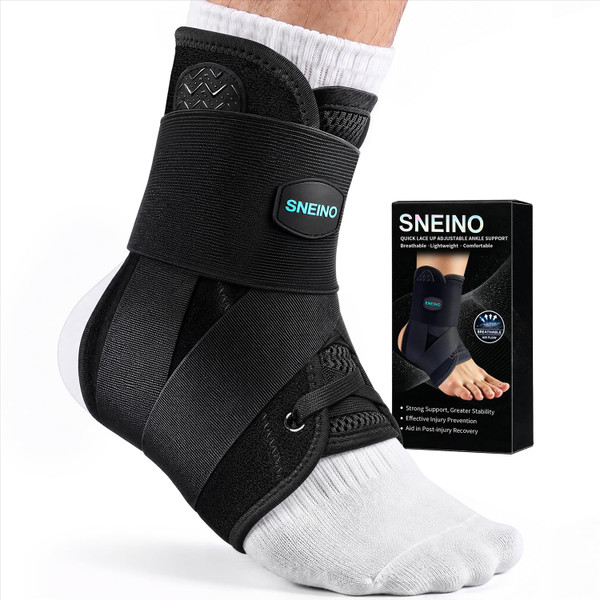 SNEINO Ankle Brace for Women Men - Ankle Support Brace for Sprained Ankle,Ankle Stabilizer for Achilles,Tendon,Sprain,Injury Recovery,Lace up Ankle wrap for Running,Basketball,Volleyball