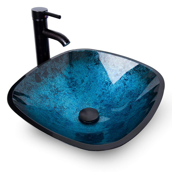 YOURLITE Bathroom Artistic Vessel Sink, Tempered Glass Countertop Bowl Sink