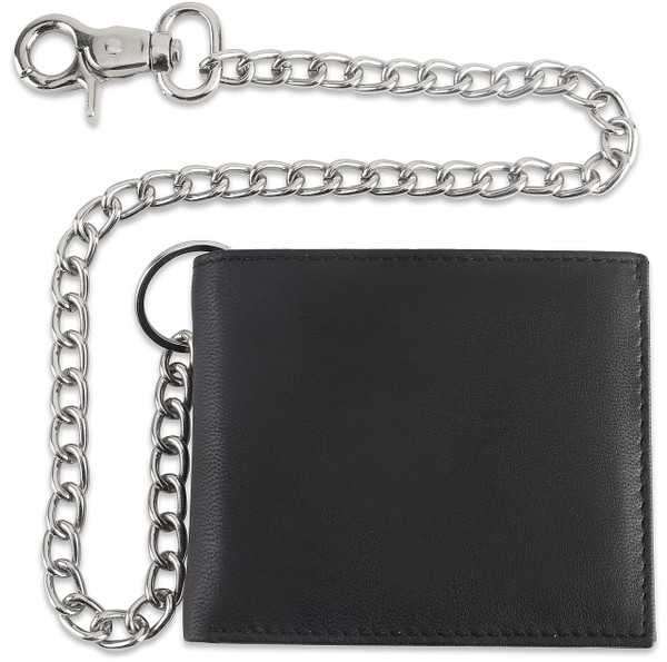 F&L CLASSIC RFID Blocking Mens bi-fold Style Cowhide Leather Steel Chain Wallet, texas black