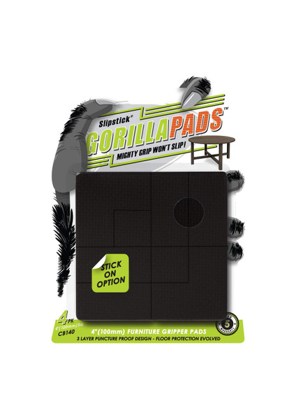 Slipstick GorillaPads 4 Inch Non Slip Furniture Gripper Pads (Pre-Scored to Cut to Size) Stops Sliding and Protects All Hard Floor Surfaces, Optional Self-Stick Adhesive, Square, CB140