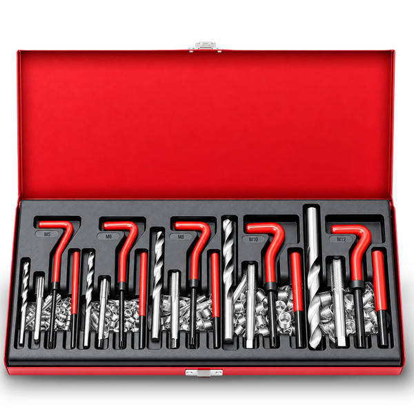 Metric Helicoil Thread Repair Kit: 131-Piece Heli Coil HSS Drills Inserts Taps & Tools M5 M6 M8 M10 M12 Automotive Engine Spark Plug Cylinder Insertion Rethreading Tools Universal Rethread Restorer