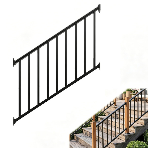 Metty Metal 5Ft W x 36in H Stair Deck Railing Kit, Textured Black AAMA2604 Powder Coat, IBC Certified Guard Rail for Deck Porch Balcony Patio Outdoor