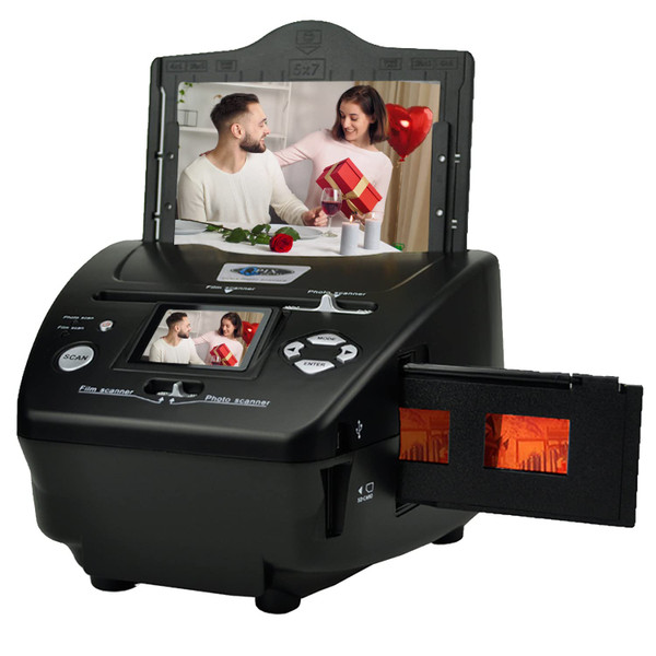 Digital Film Scanner, High Resolution 16MP with 2.4" LCD, 4 in 1 Converts 35mm/135 Slides & Negatives, Photo, Name Card to Digital Files, Black