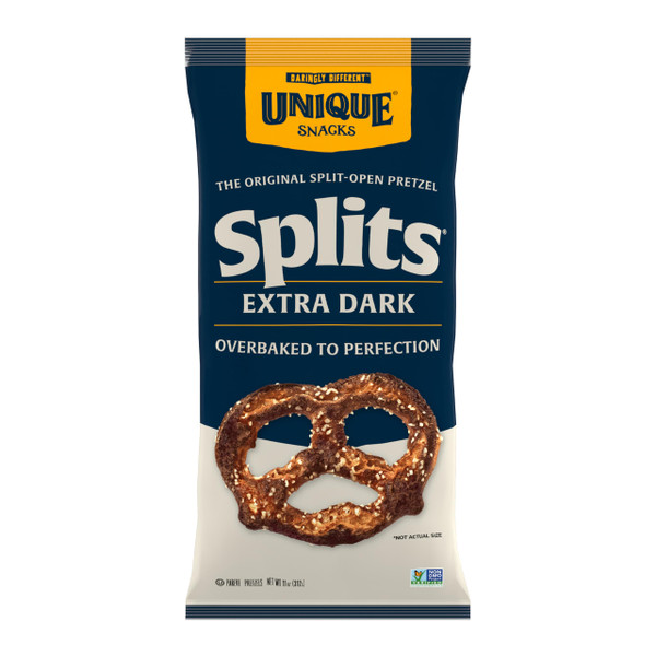 Unique Snacks Extra Dark Splits Pretzel Snacks, 11 Oz Pack of 3