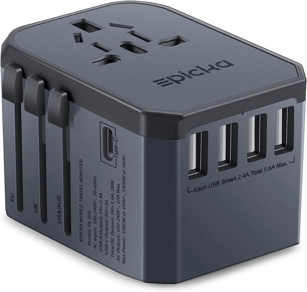 EPICKA Universal Travel Adapter with 1AC/1 USB-C/4 USB-A Ports