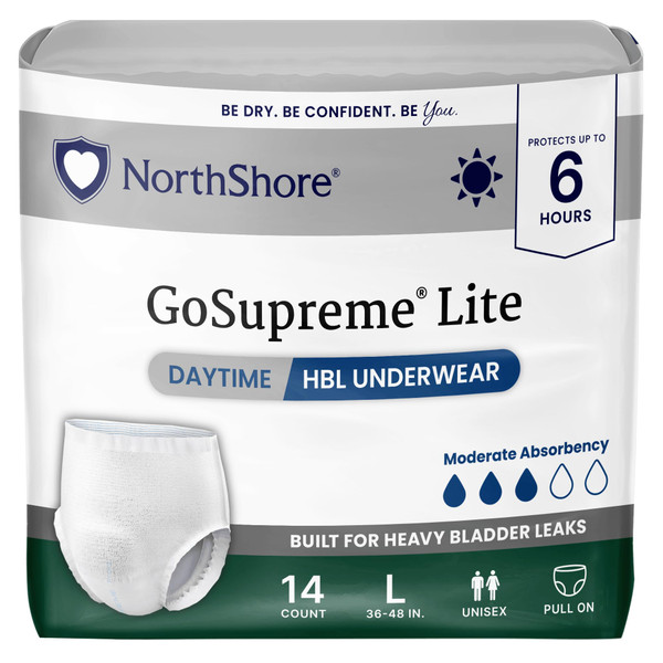 NorthShore GoSupreme Lite 6-Hour Daytime Underwear, White, Large, 14 Count